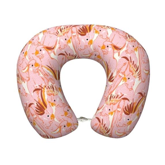 KLL Pink Cockatoo Birds Pattern Memory Foam Cervical Neck Pillow Versatile U-Shaped Pillows for Home/Office/Camping/Travelling/Soft Washable Cover