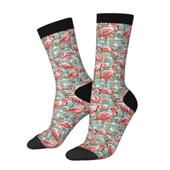 KLL Pink Flamingo Print Cool Socks Men's Women's Crew Socks Funny Crazy Novelty Stockings
