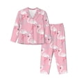 thumbnail image 1 of KLL Pink Flamingo Print Women's Long Sleeve Pajamas with Pants Sleepwear Loungewear 2 Set-Large, 1 of 7