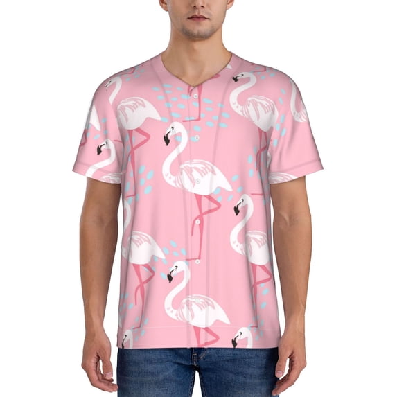 KLL Pink Flamingo for Men's Baseball Shirts,Short Sleeve Casual Shirts Button Down Shirt for Men Beach Summer Wedding Shirt-3X-Large