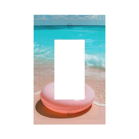 KLL Pink Float Ring On Beach Pattern Electrical Outlet Covers, 3" x 5" 1 Pack Electric Receptacle Plug Covers for Decorator Receptacle Outlet & Switch-Style U