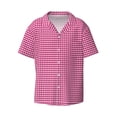thumbnail image 1 of KLL Pink Gingham Print Men's Shirt Short Sleeve Button Down Summer Cuba Beach Shirts- X-Large, 1 of 7