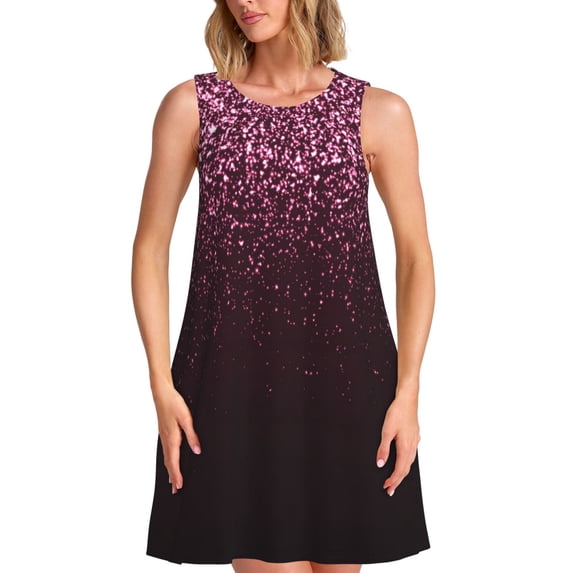KLL Pink Glitter Sparkles A Pattern Womens Summer Dresses 2025,Loose Round Neck Sleeveless Sundresses Tank Dresses with Pockets