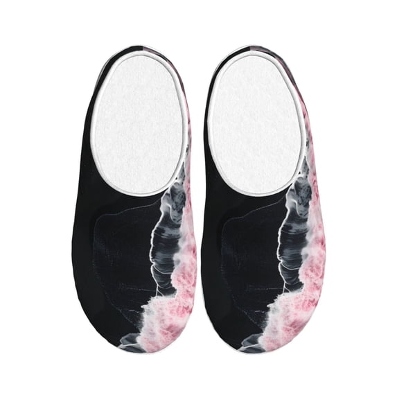 KLL Pink White Ocean Waves Pattern Adult Unisex Cozy Slippers,Fuzzy Slip-on Slippers TPR Sole Slippers Comfort Plush Home Footwear for Indoor & Outdoor-37/38