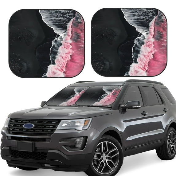 KLL Pink White Ocean Waves Windshield Sun Shade 2-Piece Foldable Car Front Window Sunshade for Most Sedans SUV Truck- Medium