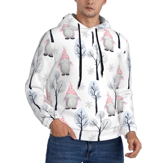 KLL Pink oldman Winter Forest Print Mens Hoodie Long Sleeve Casual Pullover Hooded Sweatshirt Fashion Drawstring Hoodies with Pocket-3X-Large