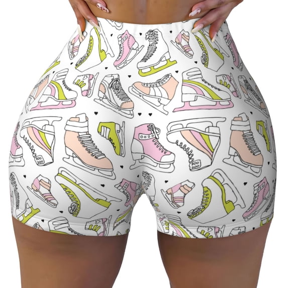 KLL Pink skates Pattern Workout Shorts for Women Scrunch Short Gym Yoga Running Sport Active Exercise Fitness Shorts