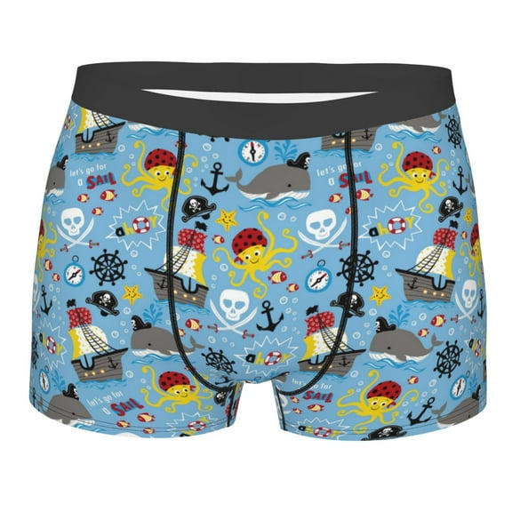 KLL Pirate Marine Animals Men's Cotton Boxer Briefs Underwear-X-Large
