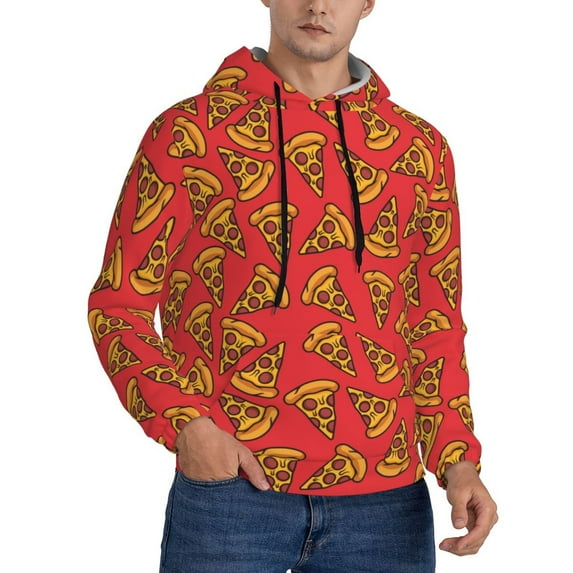 KLL Pizza Cartoon Print Mens Hoodie Long Sleeve Casual Pullover Hooded Sweatshirt Fashion Drawstring Hoodies with Pocket-Medium