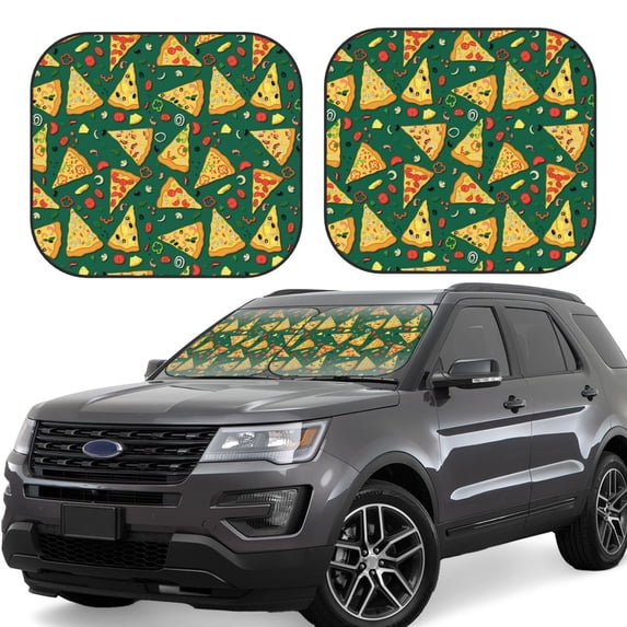 KLL Pizza Windshield Sun Shade 2-Piece Foldable Car Front Window Sunshade for Most Sedans SUV Truck- Medium