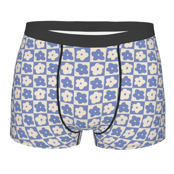KLL Plaid Flowers Men's Cotton Boxer Briefs Underwear-Large