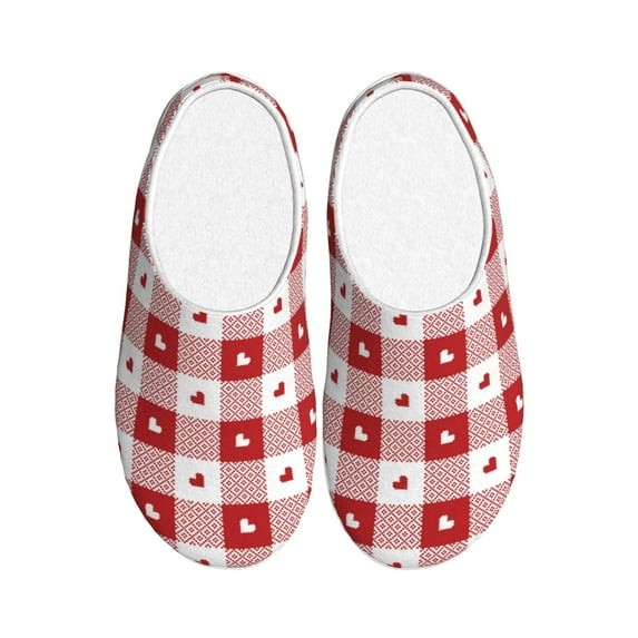 KLL Plaid Heart Pattern Adult Unisex Cozy Slippers,Fuzzy Slip-on Slippers TPR Sole Slippers Comfort Plush Home Footwear for Indoor & Outdoor-11