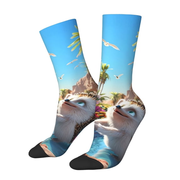 KLL Playful Hedgehog Forest Pond Print Cool Socks Men's Women's Crew Socks Funny Crazy Novelty Stockings