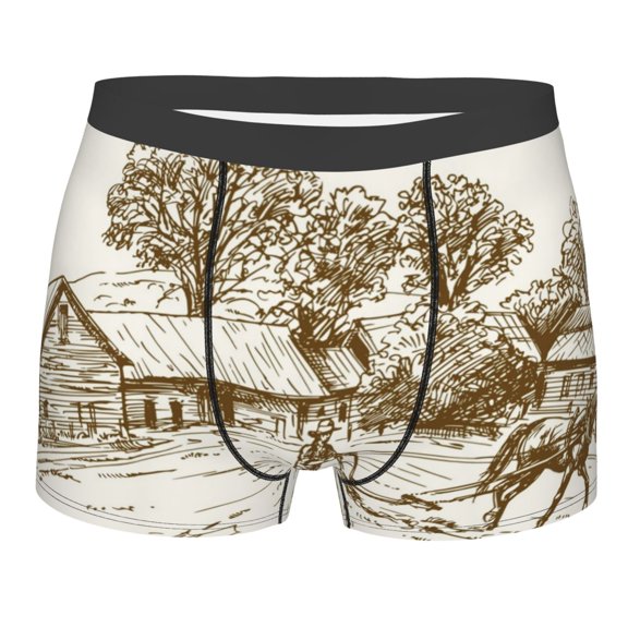 KLL Plowed Field With Horses Men's Cotton Boxer Briefs Underwear-XX-Large