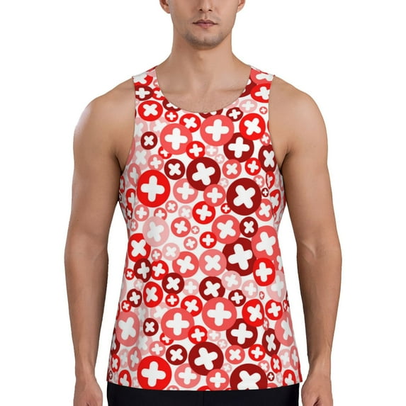 KLL Plus Cross Print Men's Muscle Gym Workout Stringer Tank Tops Bodybuilding Fitness T-Shirts Tank Tops Men-4X-Large