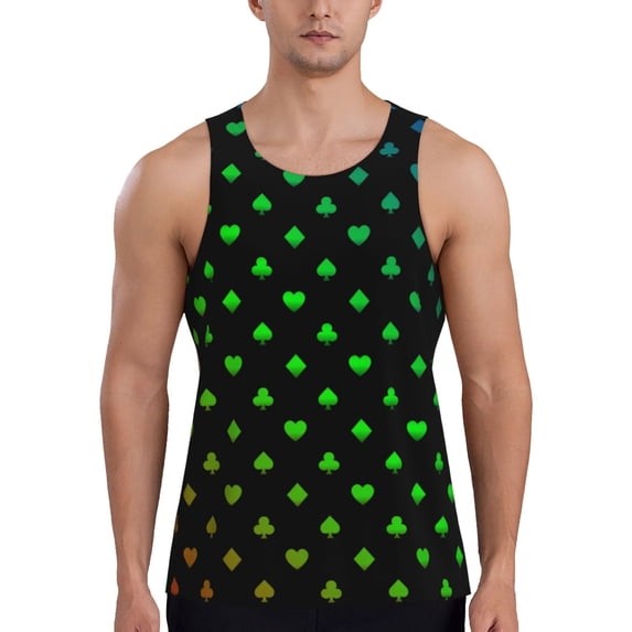 KLL Poker Shapes Print Men's Muscle Gym Workout Stringer Tank Tops Bodybuilding Fitness T-Shirts Tank Tops Men-XX-Large