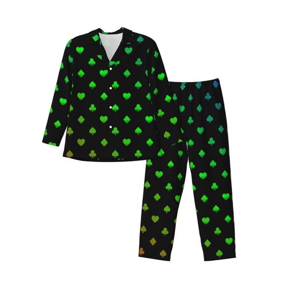 KLL Poker Shapes Sleepwear Mens Flannel Pajamas,Long Cotton Pj Set