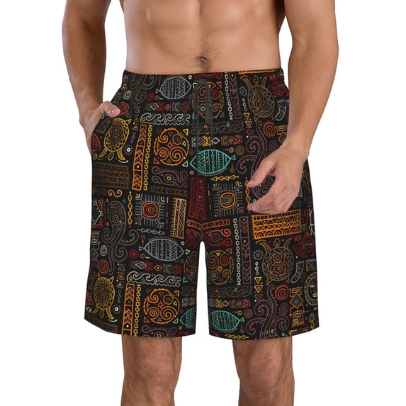 KLL Polynesian Turtles Men's Casual Summer Beach Shorts Hawaiian Shorts with Pockets-3X-Large