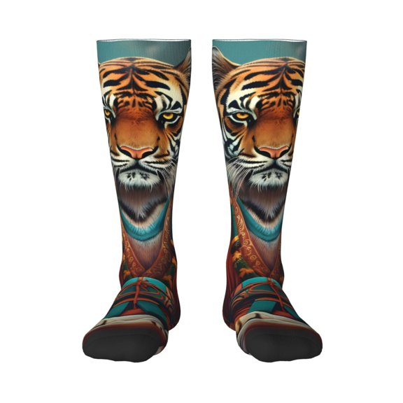 KLL Pond Meditating Tiger Print Cool Socks Men's Women's Crew Socks Funny Crazy Novelty Stockings