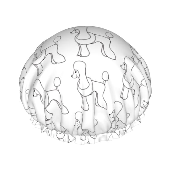 KLL Poodle Dog Pattern Shower Cap & Bath Cap for Women,Reversible Oversized Waterproof Shower Caps for all Hair Lengths,Elastic Reusable Bathing Hair Cap