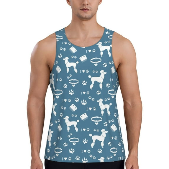 KLL Poodle Dog Print Men's Muscle Gym Workout Stringer Tank Tops Bodybuilding Fitness T-Shirts Tank Tops Men-3X-Large