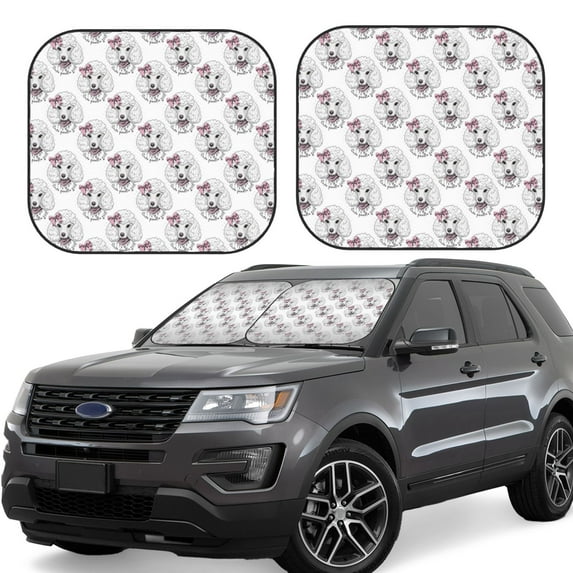 KLL Poodle Dog Windshield Sun Shade 2-Piece Foldable Car Front Window Sunshade for Most Sedans SUV Truck- Medium