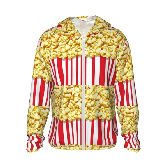 KLL Popcorn Print Men's Women’s UPF 50+ Sun Protection Outdoor Hoodie Jacket Long Sleeve Fishing Hiking Performance Shirt-Medium