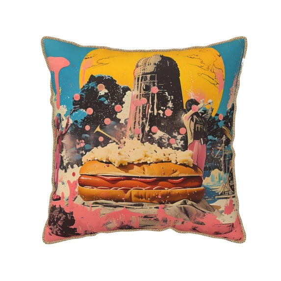 KLL Psychedelic Band Hotdog Art Decorative Throw Pillow Covers Velvet Soft for Couch Sofa Bedroom Living Room Outdoor (No pillow core)- 18"x18"