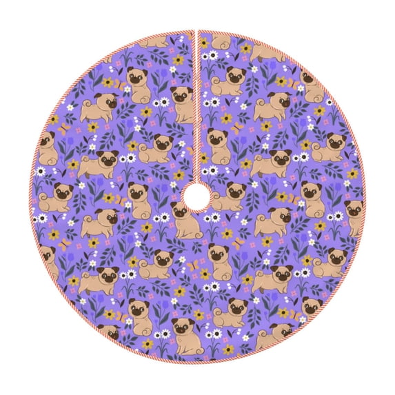 KLL Pugs and Flowers Christmas Tree Skirt 30" ,Party Decorations Farmhouse for Christmas Decorations Holiday Party