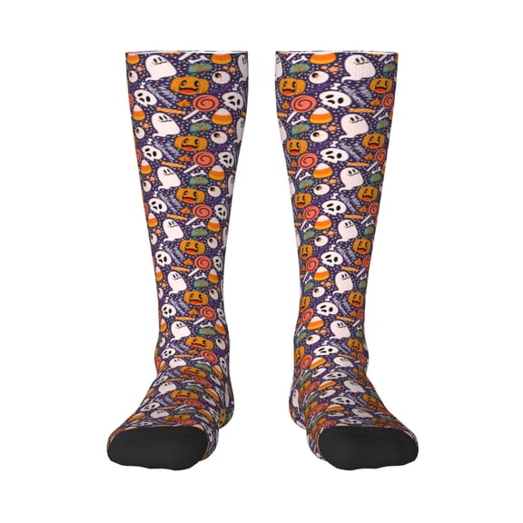 KLL Pumpkin And Flying Bat1 Print Cool Socks Men's Women's Crew Socks Funny Crazy Novelty Stockings