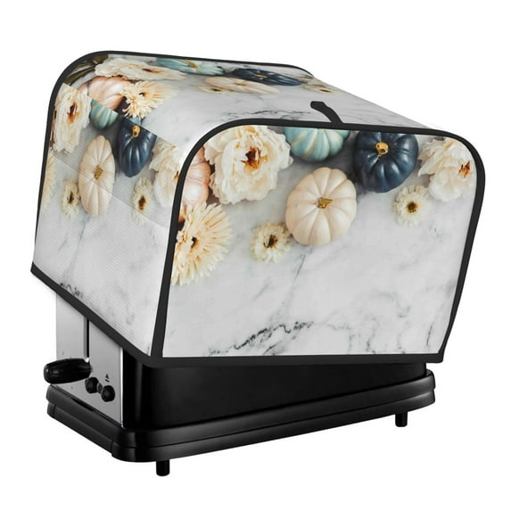 KLL Pumpkin And White Marble Print 4 Slice Toaster Dust Covers Kitchen Small Appliance Cover with 2 Pockets,Can hold Jam Spreader Knife & Toaster Tongs (12.4 x 10.6 x 8.2)