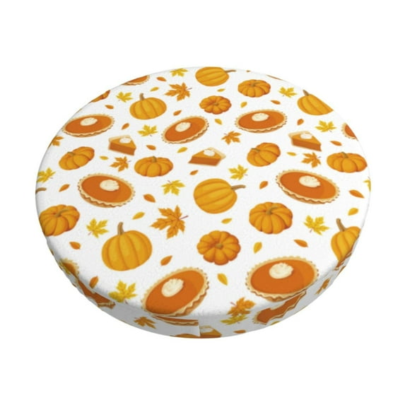 KLL Pumpkin Maple Leaves Round Bar Chair Cushion Cover ,Bar Stool Protector with Elastic, Soft Washable