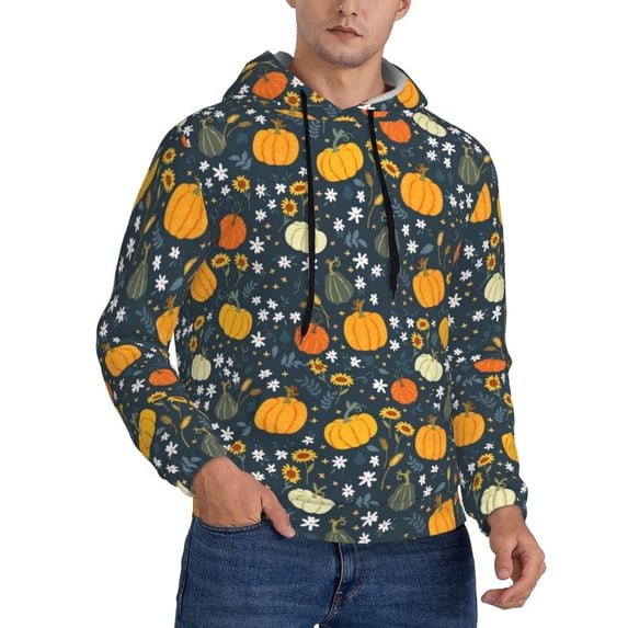 KLL Pumpkin Print Mens Hoodie Long Sleeve Casual Pullover Hooded Sweatshirt Fashion Drawstring Hoodies with Pocket-4X-Large