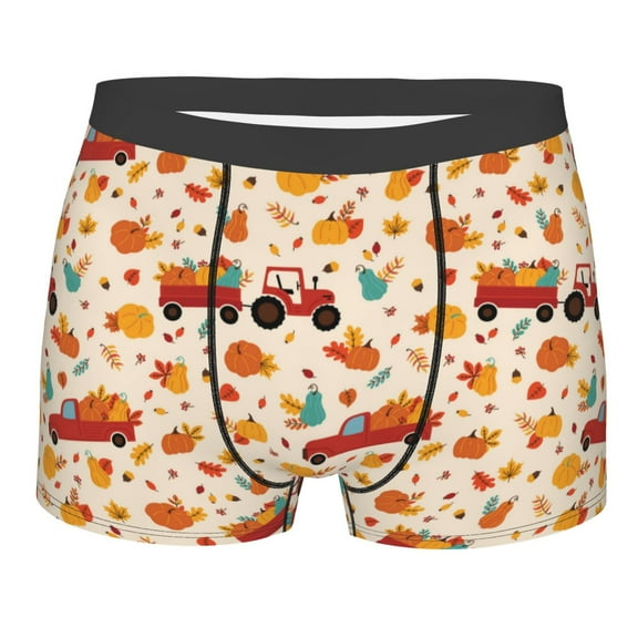 KLL Pumpkins On Red Car And Tractor Men's Cotton Boxer Briefs Underwear-Large