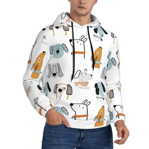 KLL Puppy Print Mens Hoodie Long Sleeve Casual Pullover Hooded Sweatshirt Fashion Drawstring Hoodies with Pocket-XX-Large