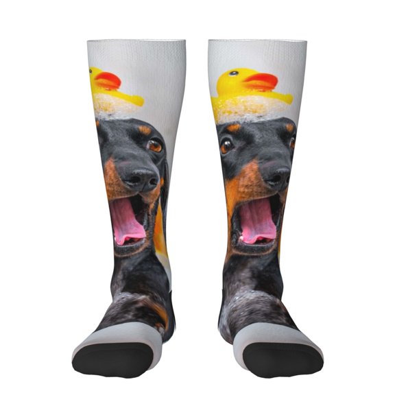 KLL Puppy Sits In Bathtub Print Cool Socks Men's Women's Crew Socks Funny Crazy Novelty Stockings