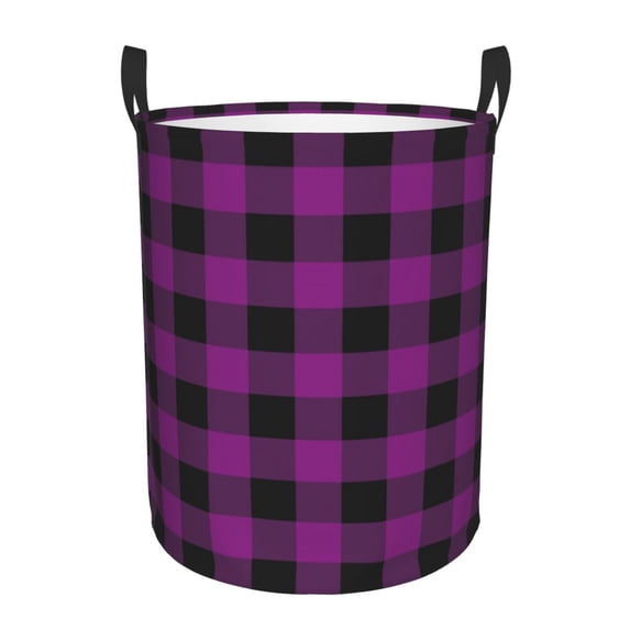 KLL Purple Black Plaid Waterproof Foldable Laundry Hamper Bucket with Handles for Storage Bin,Kids Room,Home Organizer (Small )