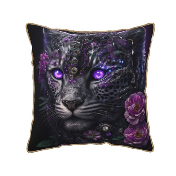 KLL Purple-Eyed Floral Leopard Decorative Throw Pillow Covers Velvet Soft for Couch Sofa Bedroom Living Room Outdoor (No pillow core)- 20"x20"