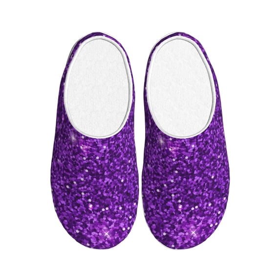 KLL Purple Glitter Pattern Adult Unisex Cozy Slippers,Fuzzy Slip-on Slippers TPR Sole Slippers Comfort Plush Home Footwear for Indoor & Outdoor-11