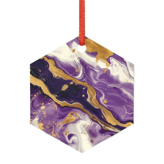 KLL Purple Gold Marble Swirls Pattern Acrylic Christmas Ornaments,1 PCS Xmas Tree Decor with Ribbon 3" Christmas Décor Christmas Pendant for Hanging on Tree & Party Favors-Hexagon