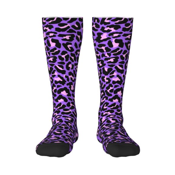 KLL Purple Leopard Print Cool Socks Men's Women's Crew Socks Funny Crazy Novelty Stockings