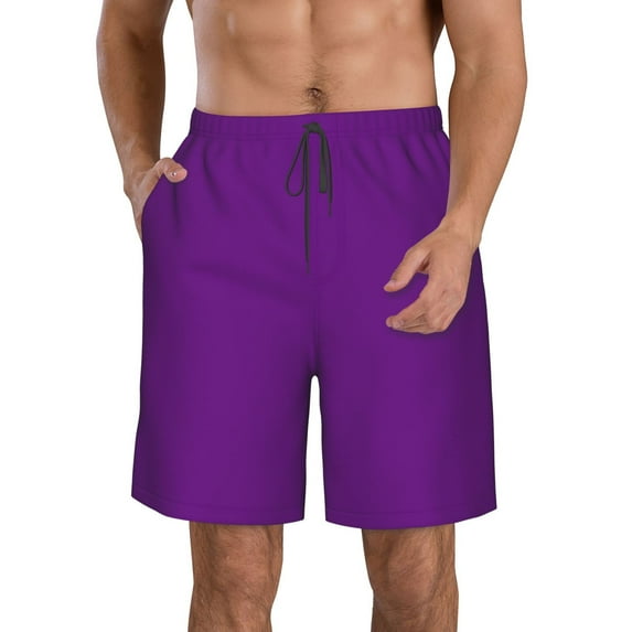KLL Purple Men's Casual Summer Beach Shorts Hawaiian Shorts with Pockets-Medium