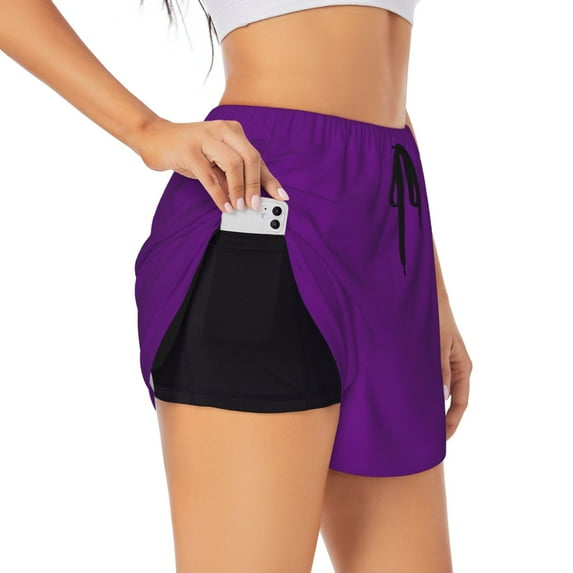 KLL Purple Pattern Shorts Women,Athletic Shorts High Waisted Running Shorts Pocket Sporty Short Gym Elastic Workout Shorts-XX-Large