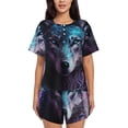 thumbnail image 1 of KLL Purple Sky Wolf Print Pajama Set for Women Short Sleeve Sleepwear Pjs Soft 2 Piece Lounge Sleepwear Sets-Medium, 1 of 6