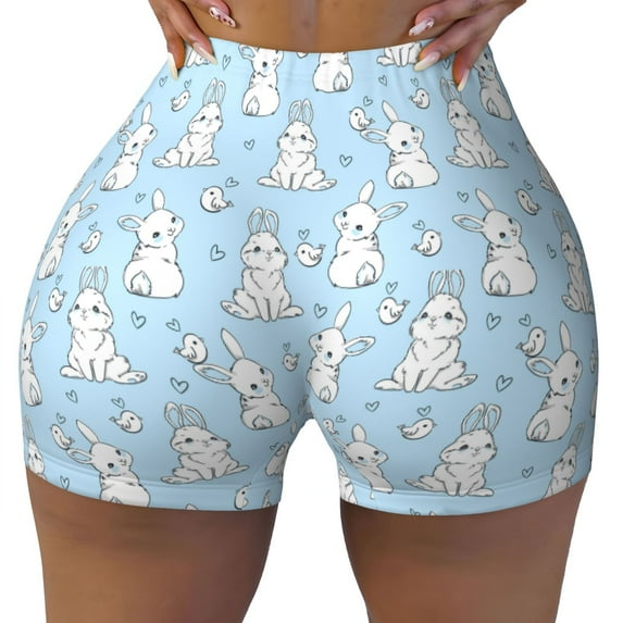 KLL Rabbit And Bird Pattern Workout Shorts for Women Scrunch Short Gym Yoga Running Sport Active Exercise Fitness Shorts
