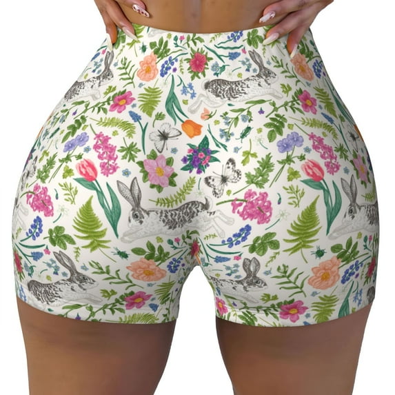 KLL Rabbit And Butterfly Pattern Workout Shorts for Women Scrunch Short Gym Yoga Running Sport Active Exercise Fitness Shorts