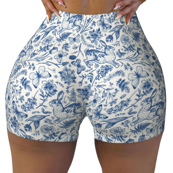 KLL Rabbit And Butterfly Pattern Workout Shorts for Women Scrunch Short Gym Yoga Running Sport Active Exercise Fitness Shorts