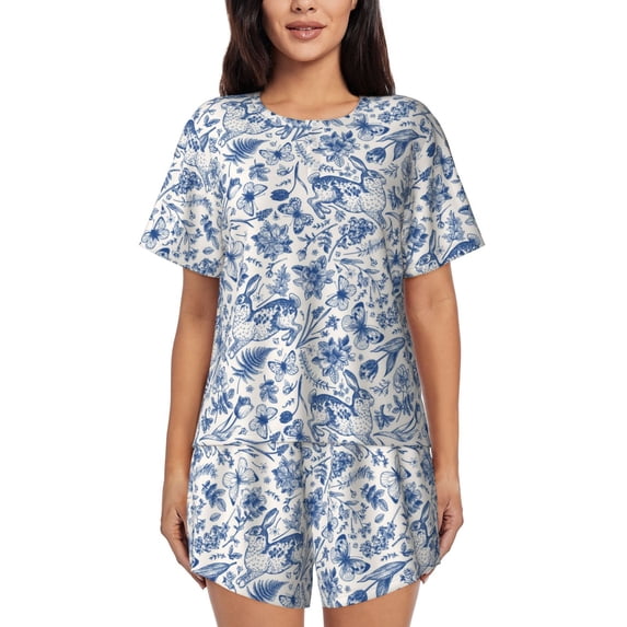 KLL Rabbit And Butterfly Print Pajama Set for Women Short Sleeve Sleepwear Pjs Soft 2 Piece Lounge Sleepwear Sets-X-Large