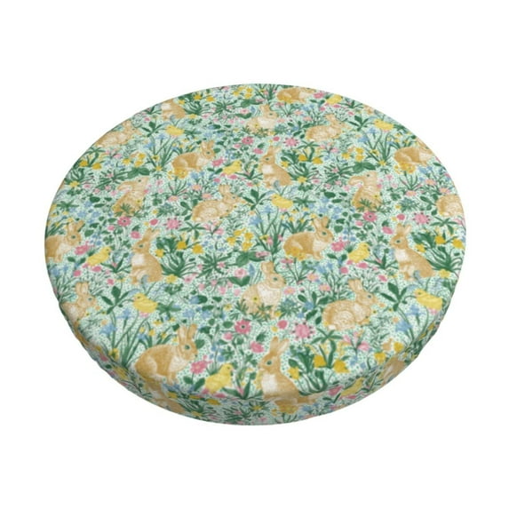KLL Rabbit And Chick Round Bar Chair Cushion Cover 14 inch ,Bar Stool Protector with Elastic, Soft Washable