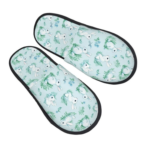 KLL Rabbit And Dragonfly Slippers for Women Men House Slip on Indoor Outdoor Bedroom Furry Fleece Lined Ladies Comfy Anti-Skid Rubber Hard Sole-Medium